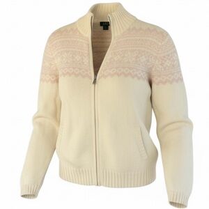 Lauren Ralph Lauren Petite Fair Isle Zip Sweater Cream Pink P/M